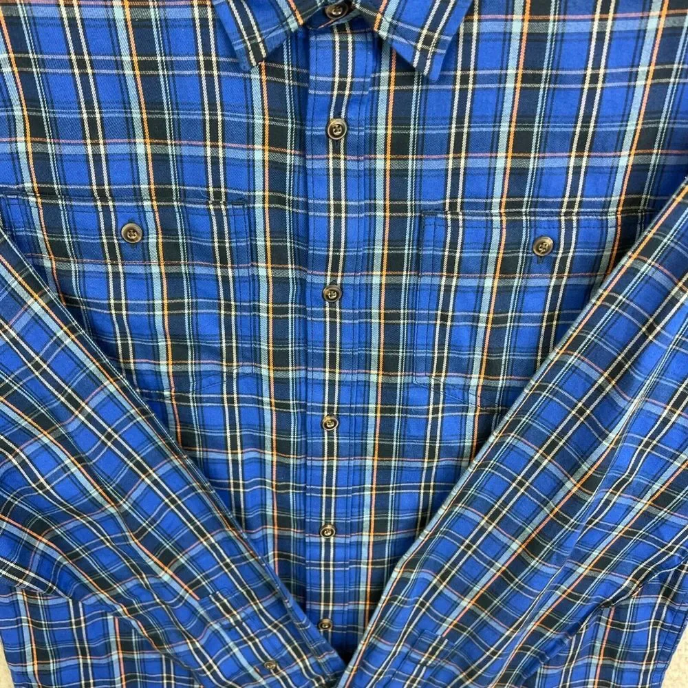 PrAna Mens Shirt Blue Dolberg Flannel Shirt Plaid Button Up Organic‎ Cotton Sz S
